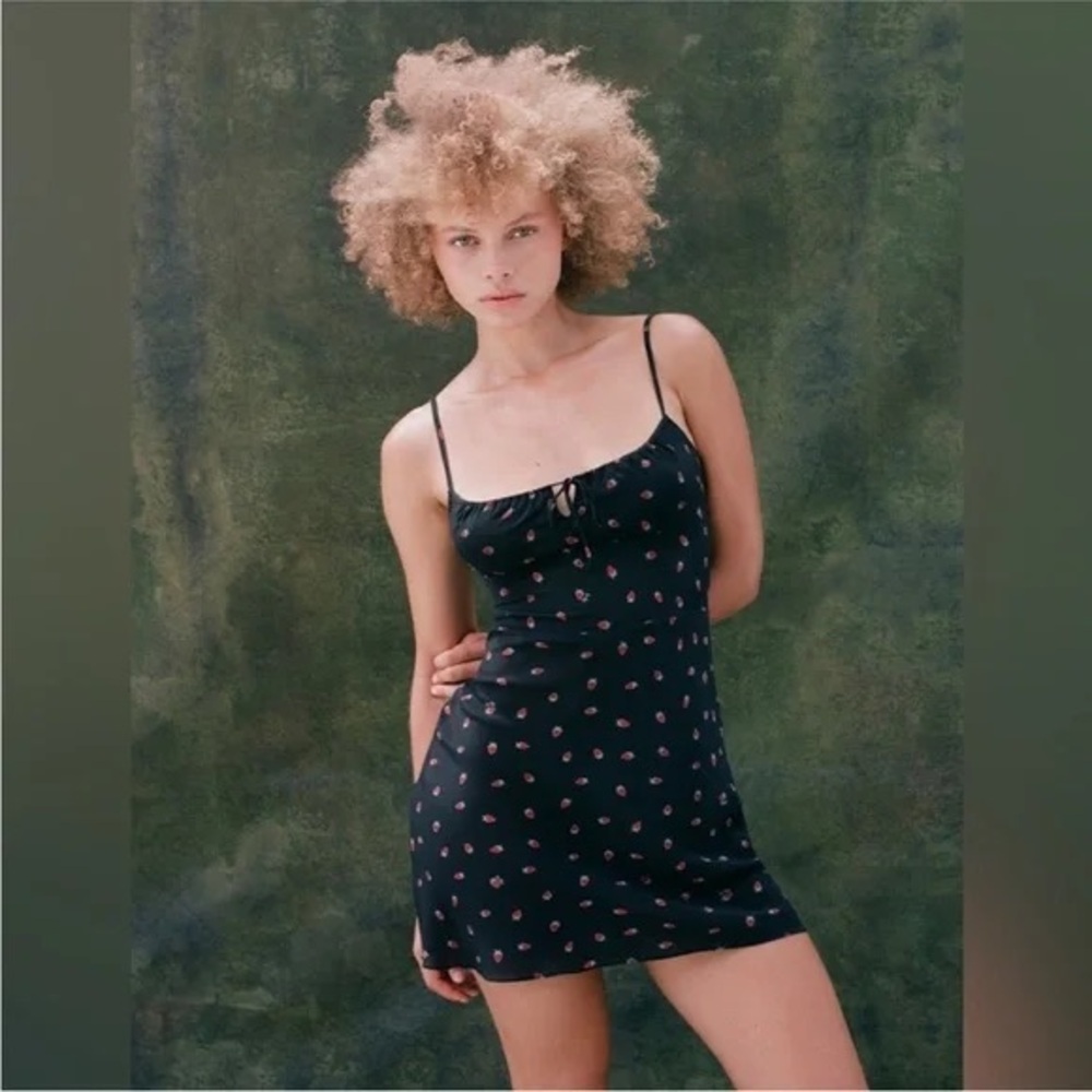 Realisation Par Black Mini Dress with Red Floral Pattern